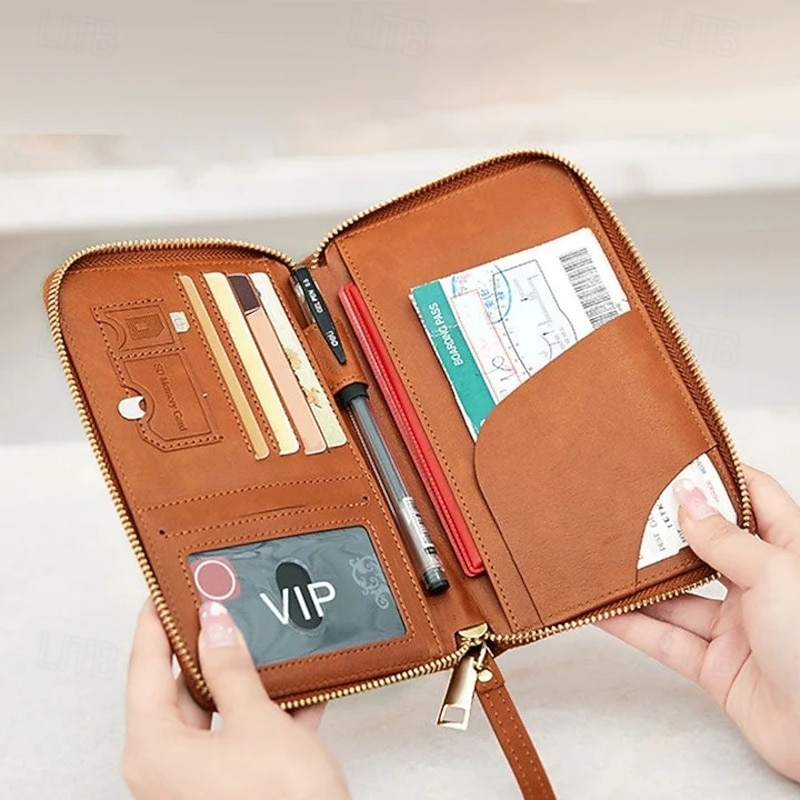 Multi Functional RFID Passport Wallet Leather Women Long Travel Document Holder Large Capacity Simple Stylish Multi Purpose Card Organizer Clutch Purse For Daily Use4