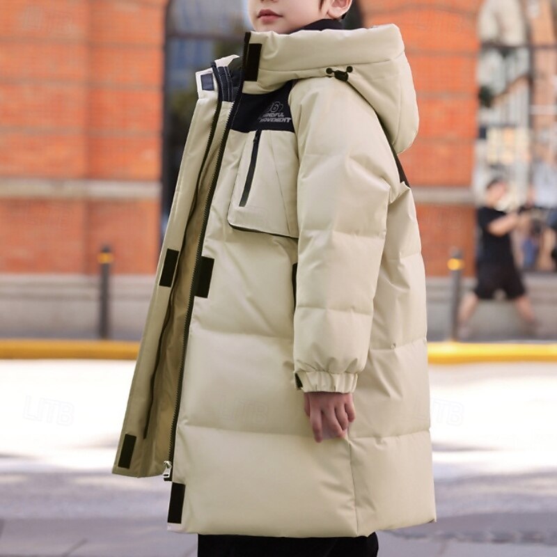 Kids Unisex Down Jacket Outdoor Jacket Puffer Jacket Outerwear Solid Color Long Sleeve Keep Warm Windproof Coat Outdoor Daily Basic Black Beige Fall Winter 4 years+3