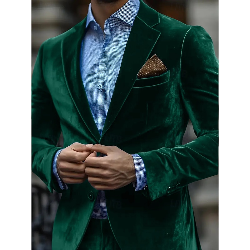 Men's Velvet Blazer Daily Daily Fall Winter Velvet Solid Color Classic Single Breasted One-button Blazer Red Blue Green4