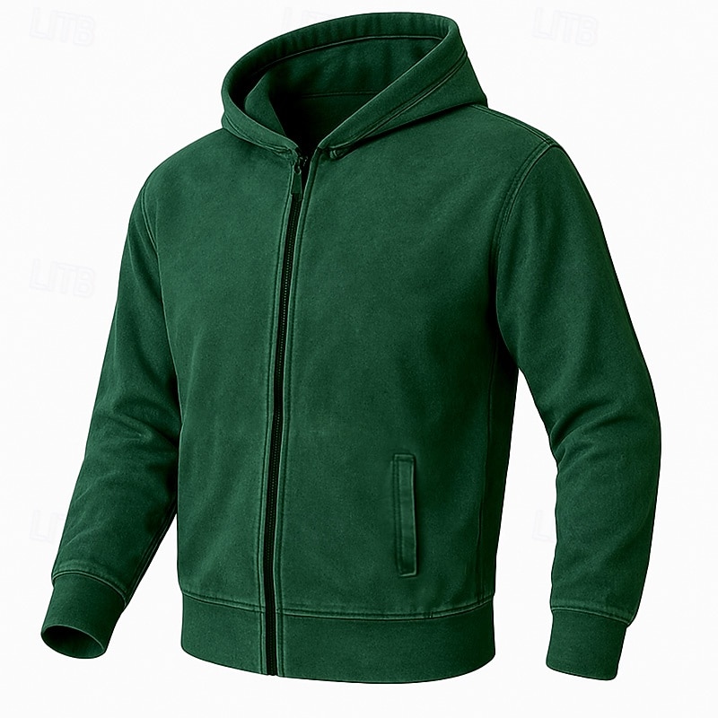 Men's Hoodie Full Zip Hoodie Black Army Green Green Gray Hooded Plain Zip Up Sports & Outdoor Casual Daily Streetwear Cool Sportswear Spring &  Fall Clothing Apparel Hoodies Sweatshirts3