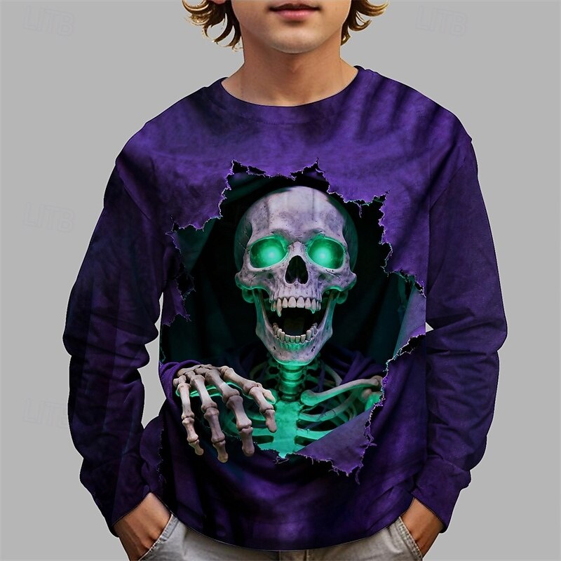 Boys' 3D Skull T shirt Tee Long Sleeve Spring Fall Fashion Basic Kids 4-12 Years Crew Neck Outdoor Casual Daily Regular Fit