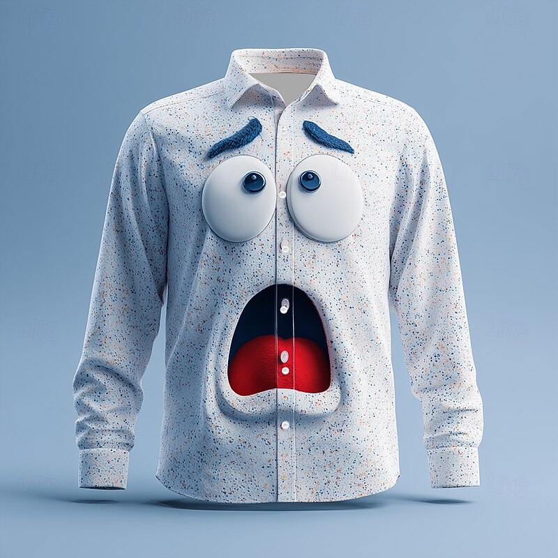 Christmas Men's Snowman 3D Cartoon Awkward Face Shirt Button Up Shirt Long Sleeve Funny Outdoor Holiday Spring Fall Turndown 3D Print Collared Shirts White Purple Dark Blue2