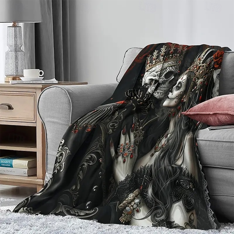 Day of the Dead Fleece Throw Blanket for Couch Skeleton 3D Mexico Dark Punk Gothic Style Party Sofa Bed Decorative Warm Blanket Home Decor2