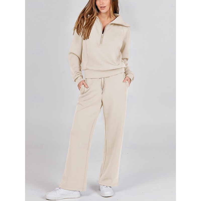 Women's Fashion Streetwear Pants Sets Bolero Top Long Sleeve Shirt Collar Solid Color Outdoor Work Casual Black Fuchsia Beige Fall Regular Fit2