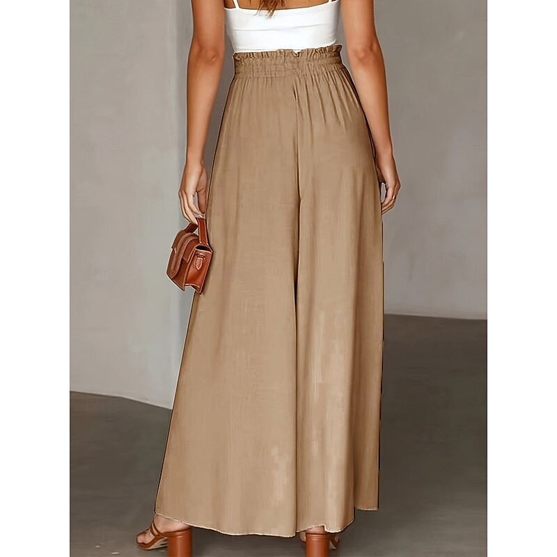 Women's Wide Leg Chinos Slacks Vacation Vintage Streetwear Full Length Natural Solid Color Plain Elastic Waist Print Comfy Outdoor Comfortable Inelastic Outdoor Vacation Streetwear Light Pink Azure4