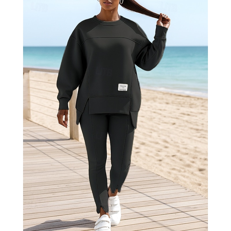 Women's Sweatpants 2 Piece Tracksuit Sportswear Oversize Solid Colored Clothing Suit Fall Black Blue Outdoor Travel Sports Baggy Long Sleeve Sport Activewear Micro-elastic Regular Fit4