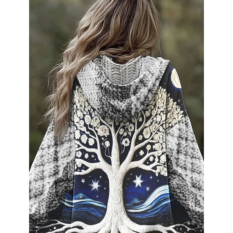Women's Zip Up Hoodies Floral Graphic Geometric Punk Active Vintage Long Sleeve Hooded Regular Tops Home Dailywear Casual Blue Fall Winter2