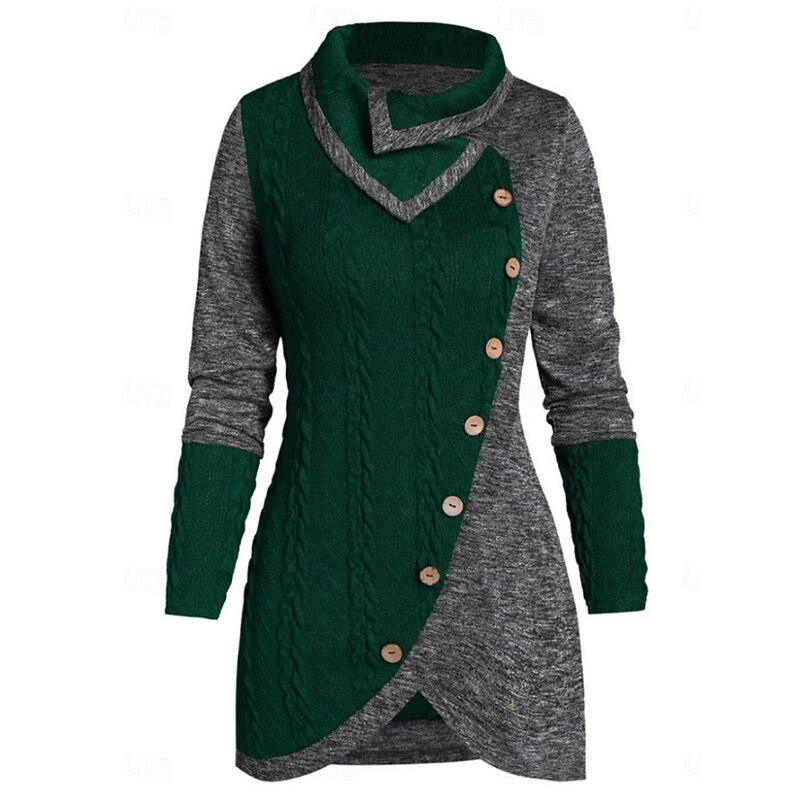 Women's Sweater Casual Soft Color Block Cable Turtleneck Knitted Long Sleeve Regular Tops Knit Outdoor Daily Weekend Black Purple Fall Winter