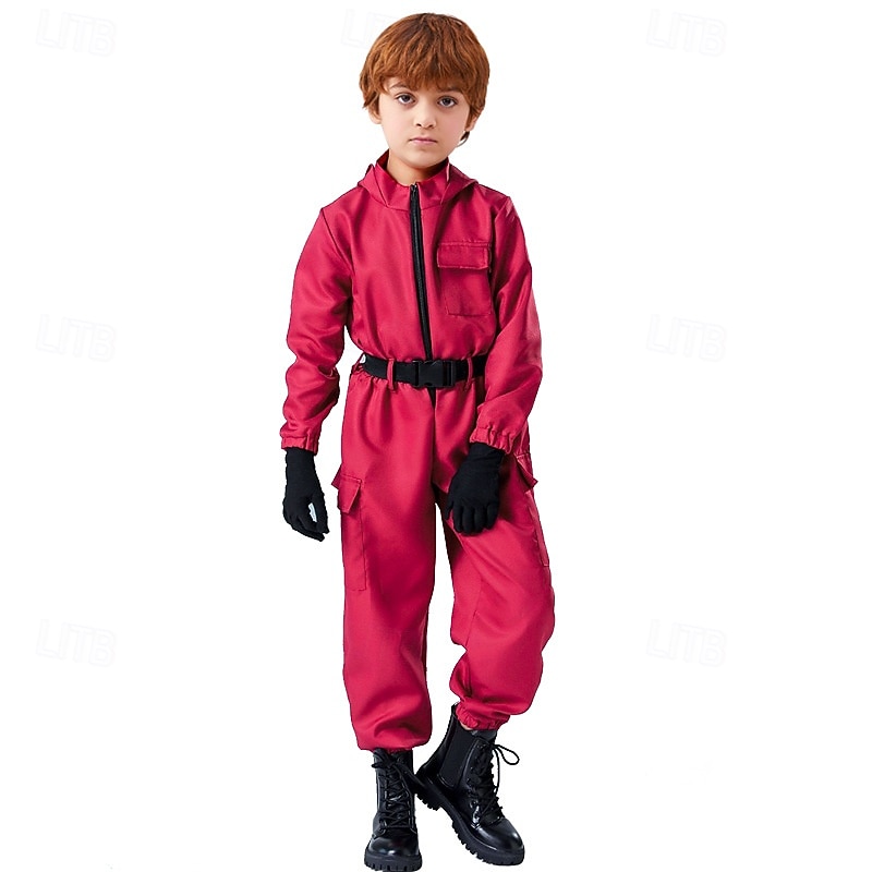 K-Drama Survival Challenge Red Guard Costume Jumpsuit Horror Scary Costume Movie Cosplay for Men's Boys' Kid's Adults' Halloween Carnival Performance Party