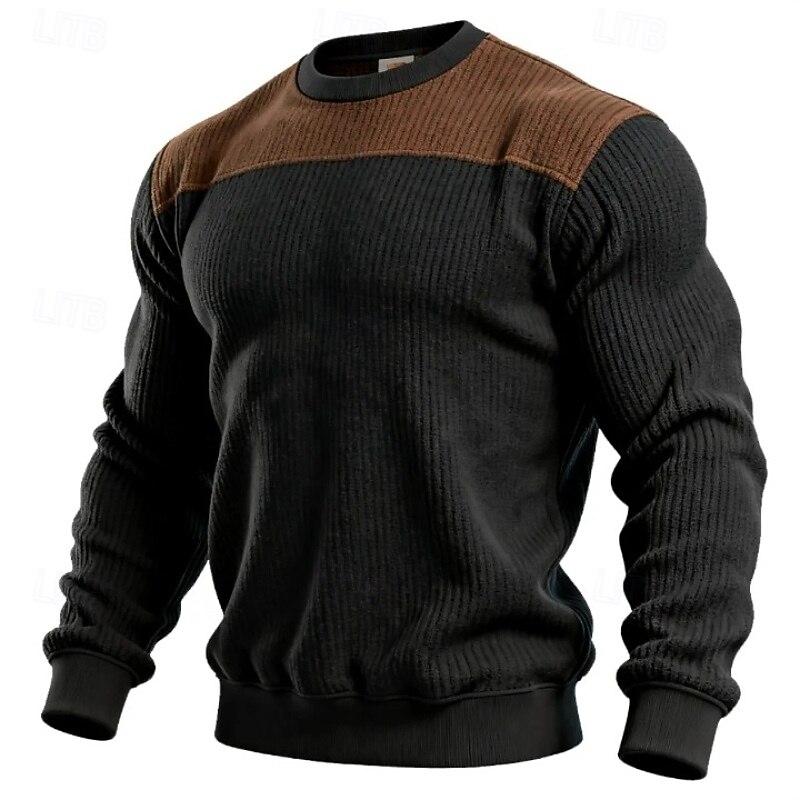 Men's Sweatshirt Corduroy Pullover Hoodie Sweatshirt Pullover Black Crew Neck Plain Patchwork Color Block Sports & Outdoor Casual Daily Streetwear Cool Sportswear Spring &  Fall Clothing Apparel
