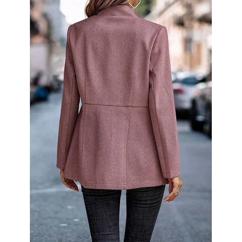 Women's Blazer Comfortable Breathable Pocket Casual Plain Office Street Casual Daily Wear Open Front Regular Stand Collar Regular Fit Long Sleeve Outerwear Black Pink Red Spring Fall4
