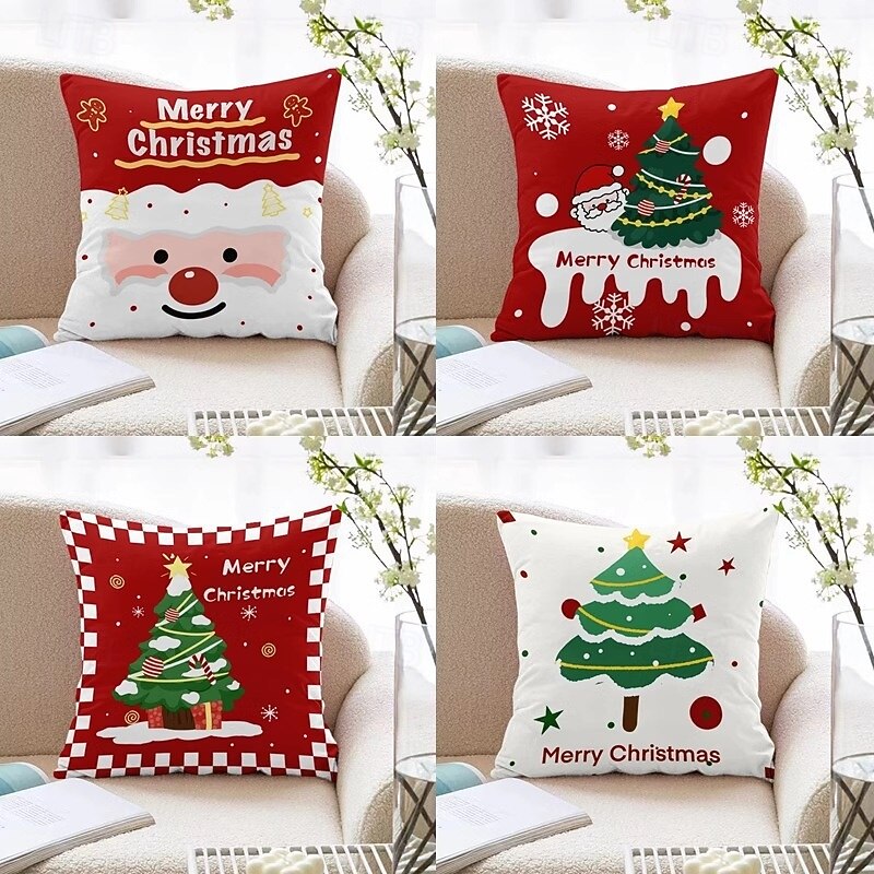 Christmas Throw Pillow, Red Festive Cushion for Bedroom, Living Room Sofa, Holiday Decor, Seat Cushion, Perfect Christmas Gift for Friends