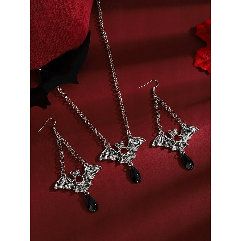 Women's Halloween Bat Jewelry Set with Necklace and Dangle Earrings, Gothic Vampire Style Costume Accessories for Parties and Nightlife4