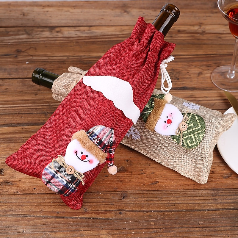 3 Pack Christmas Wine Bottle Covers, Santa Claus Champagne Bags, Holiday Red Wine Bottle Holders, Xmas Table Decorations, Reusable Gift Wrap Bags, Party Supplies for Home Decoration4