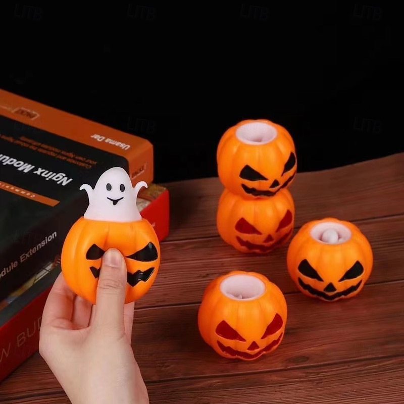 12 PCS Spooky Pumpkin Squeeze Toys - Halloween Fidget Toy for Stress Relief - Cute and Portable Squeeze Toy for Kids and Adults