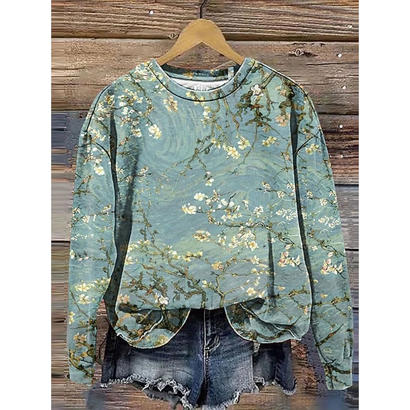 Women's Pullover Sweatshirt Floral Graphic Fashion Casual Long Sleeve Crew Neck Regular Tops Street Dailywear Casual Print Blue Green Khaki Spring Fall Winter3