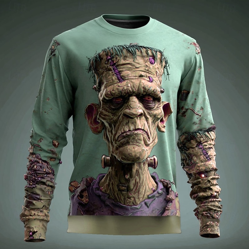 Halloween Men's Zombies 3D Sweatshirt Punk Party Crew Neck Vacation Blue Purple Crewneck 3D All Seasons Designer2