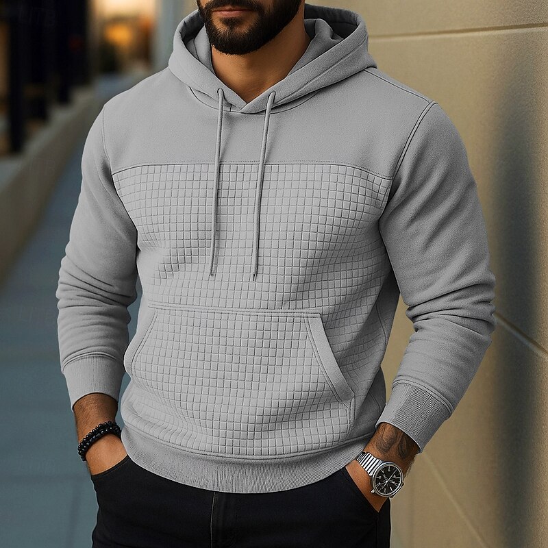 Men's Hoodie Blue Purple Khaki Gray Hooded Color Block Drawstring Patchwork Textured Sports & Outdoor Daily Holiday non-printing Streetwear Basic Casual Spring Fall Clothing Apparel Hoodies