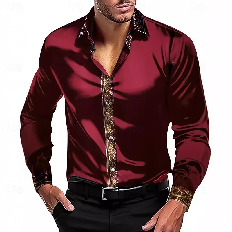 Men's Shirt Silk Like Satin Shirt Dress Shirt Casual Shirt Button Up Shirt Plain Formal Wedding Black White Red Blue Long Sleeve Lapel All Seasons Clothing Apparel2