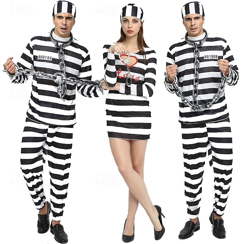 Prisoner Halloween Dress Fancy Costume Couples' Costumes Funny Costume Adults' Women's Halloween Carnival Performance Party Easy Halloween Costumes Dress Up2