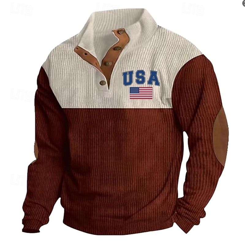 Men's Sweatshirt Corduroy Pullover Hoodie Sweatshirt Pullover Button Up Hoodie Black Army Green Burgundy Light Grey Dark Gray Standing Collar Plain Patchwork Color Block Sports & Outdoor Casual Daily2