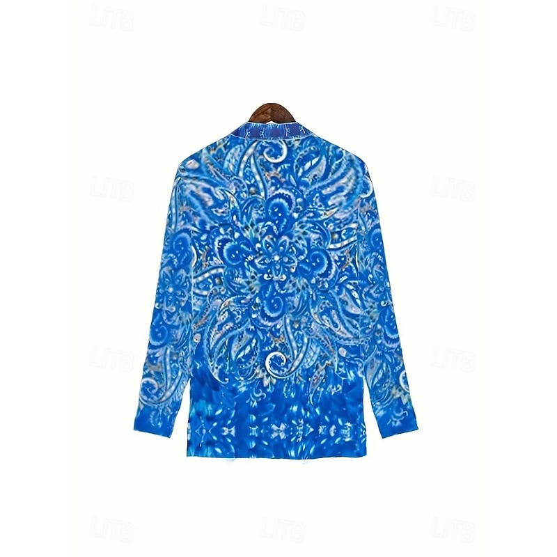 Women's Tunic Graphic Paisley Mandala Vintage Stylish Classic Long Sleeve Shirt Collar Regular Tops Daily Sports Going out Blue Summer Spring Fall2