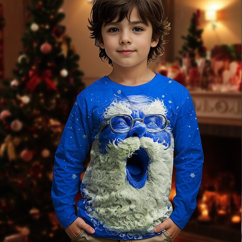 Christmas Boys' 3D Graphic Santa Claus T shirt Tee Long Sleeve Spring Fall Fashion Basic Kids 4-12 Years Crew Neck Outdoor Casual Daily Regular Fit4