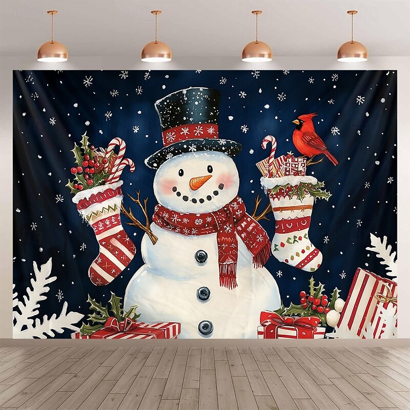 Chrismas Hanging Tapestry Snowman Christmas Stockings Large Wall Art Mural Decor Blanket Curtain Holiday Home Bedroom Living Room Festive Party Decoration Christmas Seasonal Backdrop4