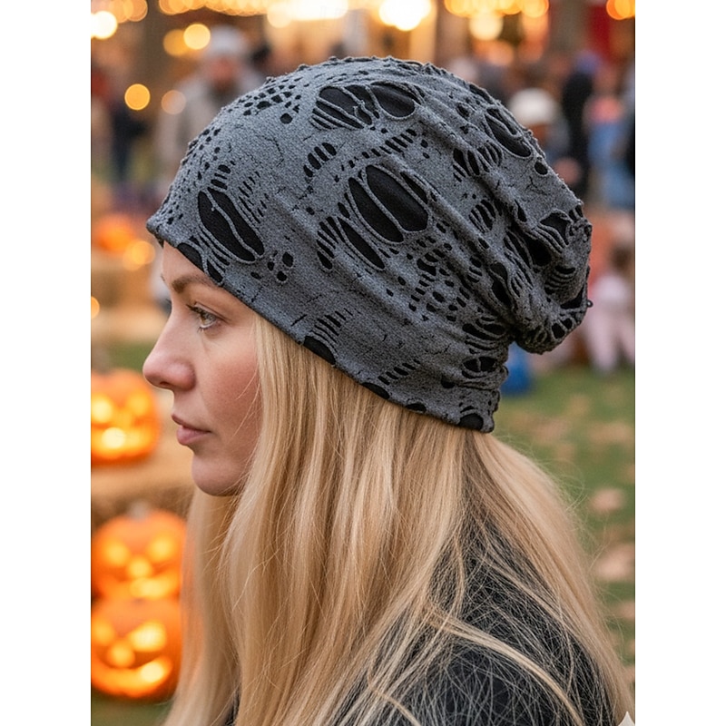 Unisex Halloween Distressed Hole Cap - Gothic Loose Skull Style Hat for Men and Women, Party and Casual Wear