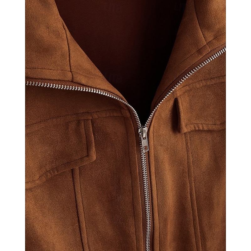 Men's Faux Suede Jacket Casual Jacket Vacation Daily Warm Pocket Fall Winter Plain Fashion Classic Standing Collar Regular Black Green Coffee Jacket4