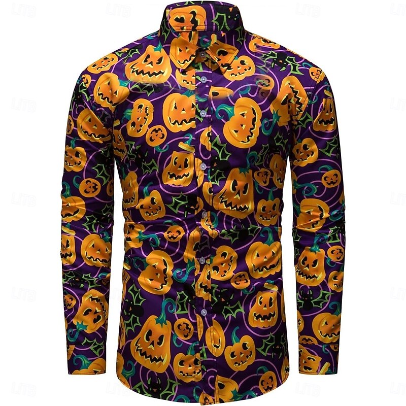 Halloween Pumpkin Blouse / Shirt Button Down Shirt Print For Men's Adults' Halloween Carnival Masquerade 3D Print Party Halloween