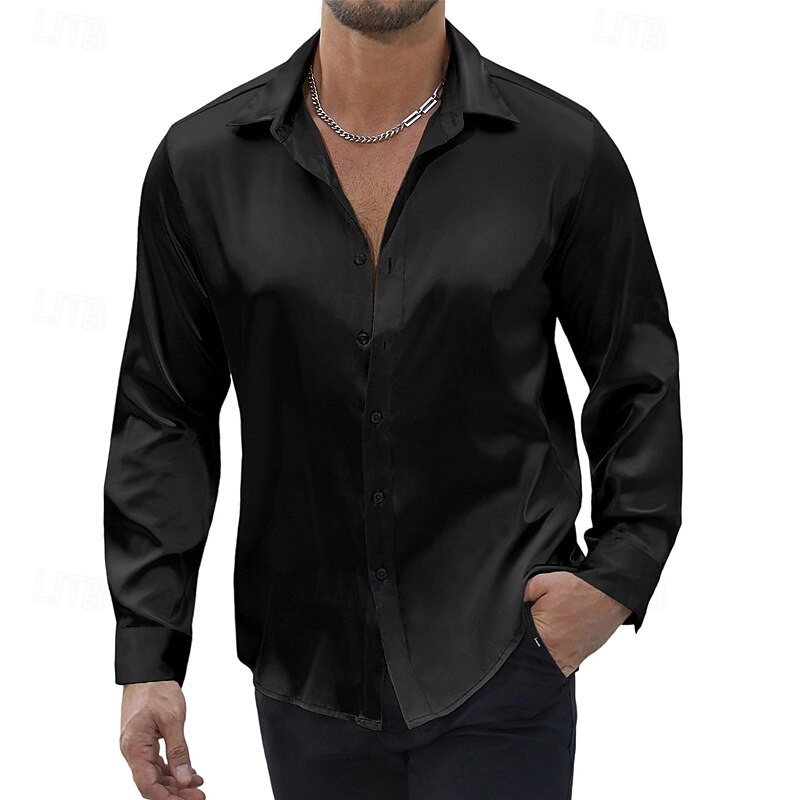 Men's Shirt Satin Shirt Casual Shirt Button Up Shirt Untucked Shirts Plain Formal Daily Black White Wine Royal Blue Long Sleeve Lapel Spring &  Fall All Seasons Clothing Apparel2