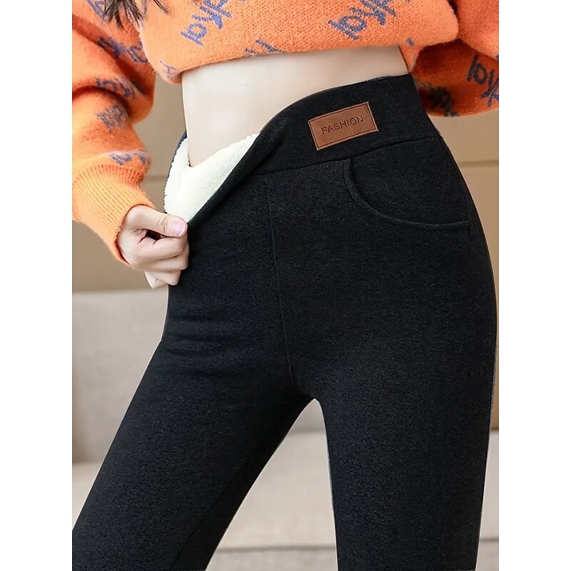 Women's Fleece Pants Leggings Fashion Streetwear Basic Full Length High Waist Plain High Cut Comfy Soft Comfortable Stretchy Home Daily Wine Navy Black Gray Spring Fall Winter Regular Fit2