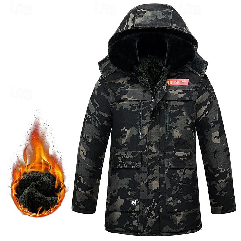 Men's Hiking Jacket Fleece Jacket Puffer Jacket Thermal Set Winter Outdoor Camo Thermal Warm Top Army Green Green Khaki2
