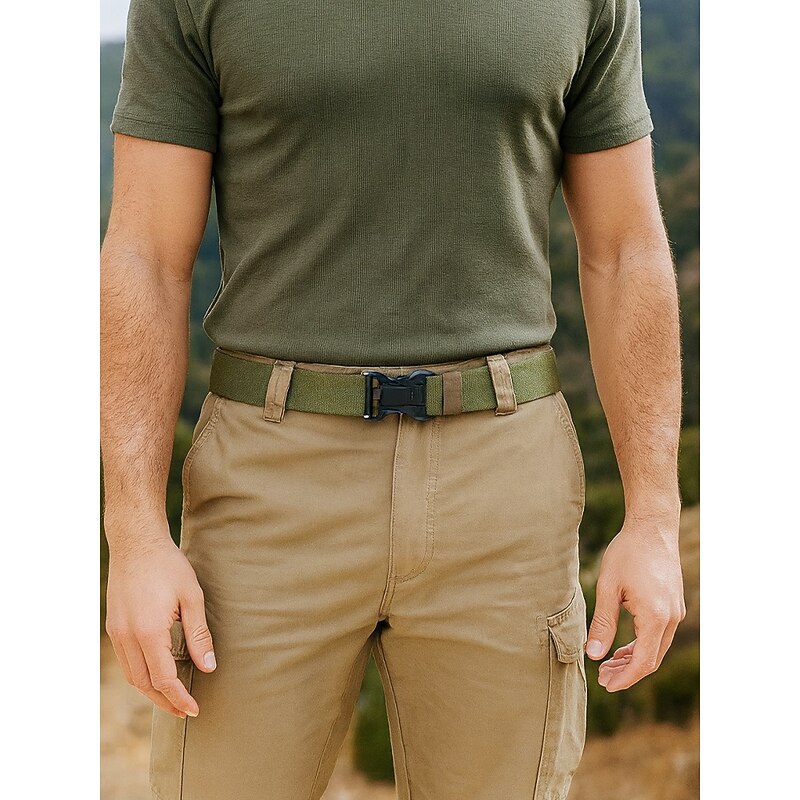 Men's Elastic Nylon Tactical Belt with Quick Release Buckle, Adjustable Military Style Webbing Belt for Outdoor Hiking, Work and Everyday Wear4