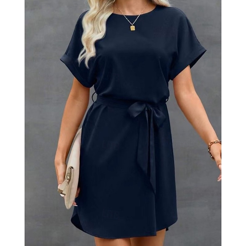 Women's Mini Dress Satin Dress Fashion Modern Outdoor Vacation Holiday Regular Fit Plain Short Sleeve Crew Neck Wine Blue Dark Green Green Summer Spring Fall3