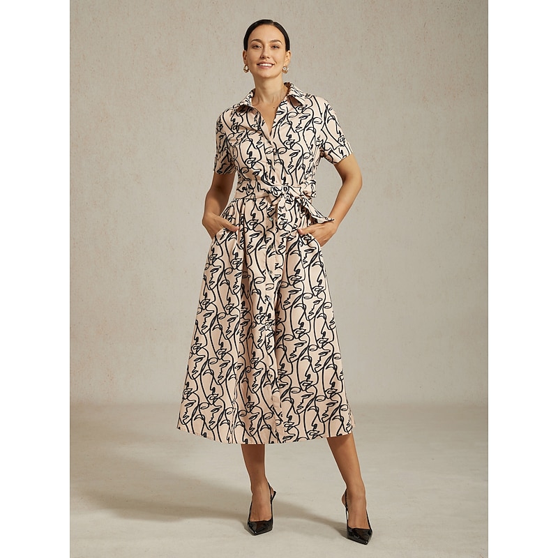 Women's Dress Shirt Short Sleeve Abstract Art Pattern Pockets Commuting Social Gatherings Spring Summer4