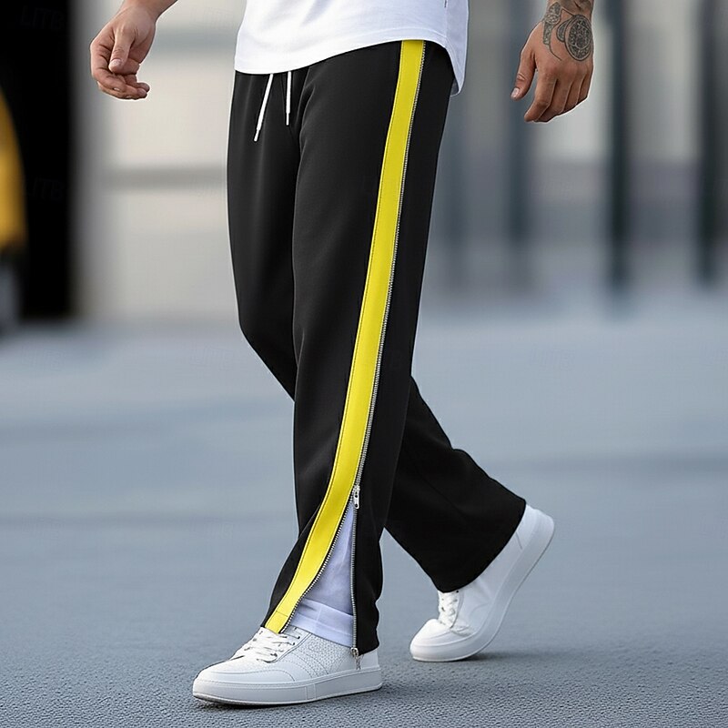 Men's Sweatpants Wide Leg Sweatpants Athletic Pants Trousers Open Bottom Sweatpants Drawstring Zipper Elastic Waist Plain Moisture Wicking Breathable Full Length Outdoor Sports Outdoor Casual