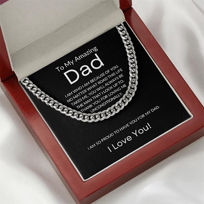 To My Dad Cuban Link Chain Necklace, Christmas Gift for Father with Message Card Box, Birthday Present, Fathers Day Jewelry Gift from Son or Daughter
