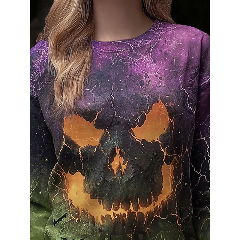 Women's Pullover Graphic Pumpkin Halloween Casual Long Sleeve Crew Neck Regular Tops Street Dailywear Casual Print Purple Fall Winter2
