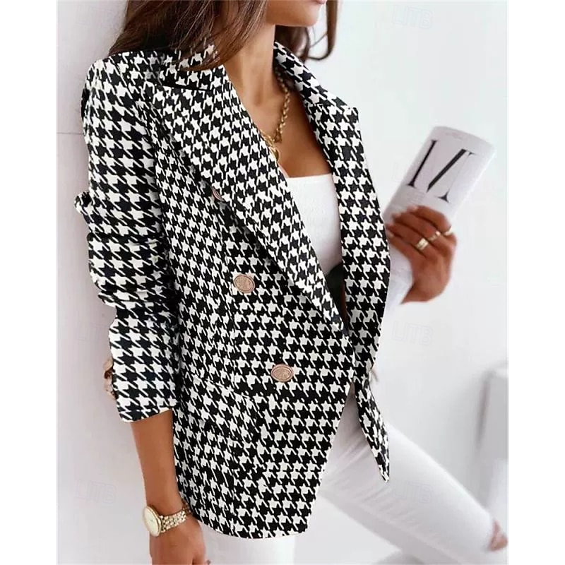 Women's Blazer Comfortable Buttons Elegant Fashion Outdoor Color Block Going out Casual Daily Weekend Double Breasted Regular Lapel Regular Fit Long Sleeve Outerwear Black Yellow Pink Spring Fall2