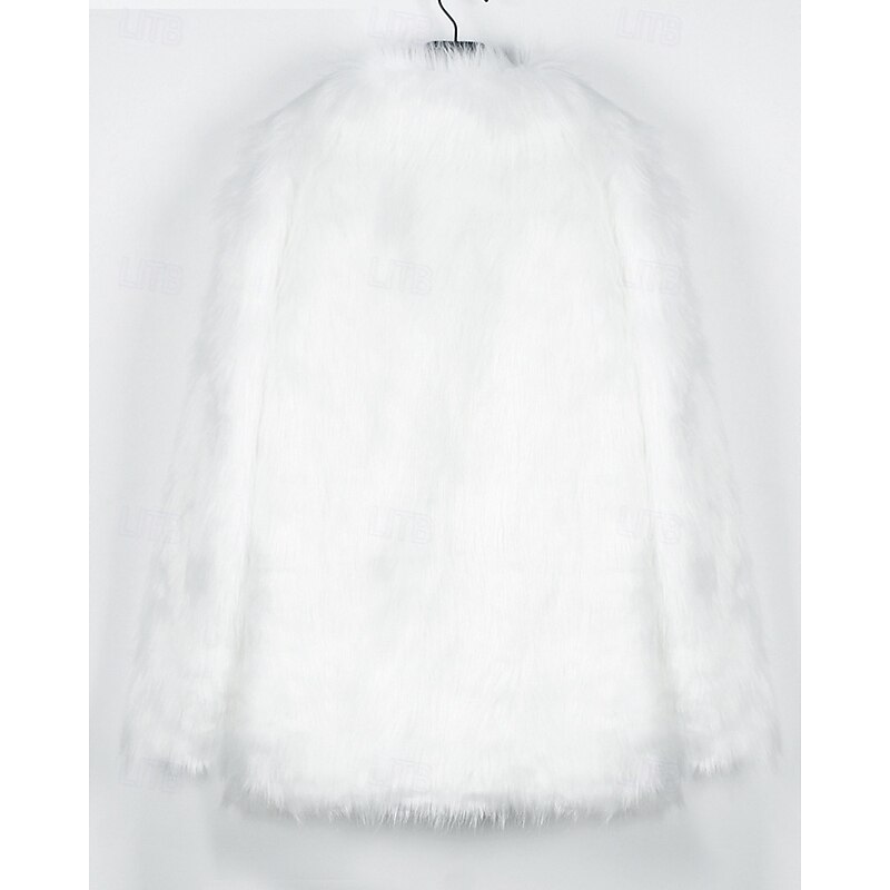 Women's Coat Faux Fur Coat Warm Comfortable Furs & Leathers Fashion Plain Vacation Street Going out Weekend Long Turndown Regular Fit Long Sleeve Outerwear White Fall Winter4