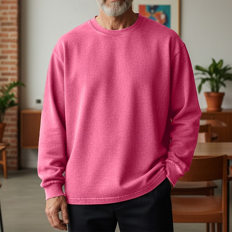 Men's Sweatshirt Distressed Hoodie Apricot Black Pink Army Green Brown Crew Neck Plain Daily Holiday Going out 100% Cotton Vintage Retro Casual Fall Winter Clothing Apparel Hoodies Sweatshirts