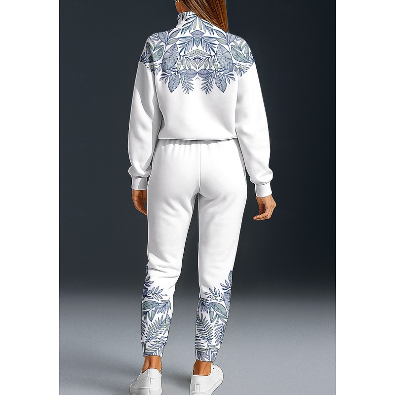 Women's Sweatshirt Tracksuit 2 Piece Tracksuit Full Zip Baggy Floral Clothing Suit Fall White Vocation Outdoor Travel Lightweight Fashion Long Sleeve Sport Activewear Micro-elastic Loose Fit2