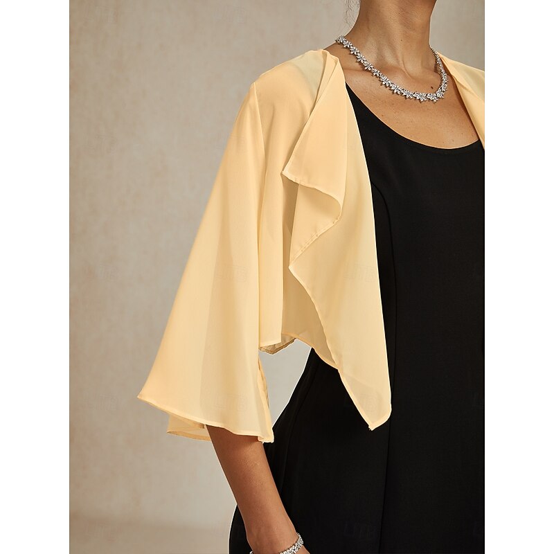 Women's Flowy Tops Chiffon Tops Solid Color Elegant 3/4 Length Sleeve Asymmetrical Crop Tops Wedding Guest Champagne Summer Spring Fall3