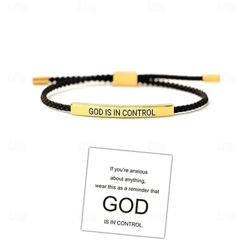 Inspire Bracelet GOD IS IN CONTROL Elegant Design with Unique Patterns and Letters Adjustable Pineapple Rope Bracelet Stainless Steel Engraved Tube Single Strand Braided Wristband