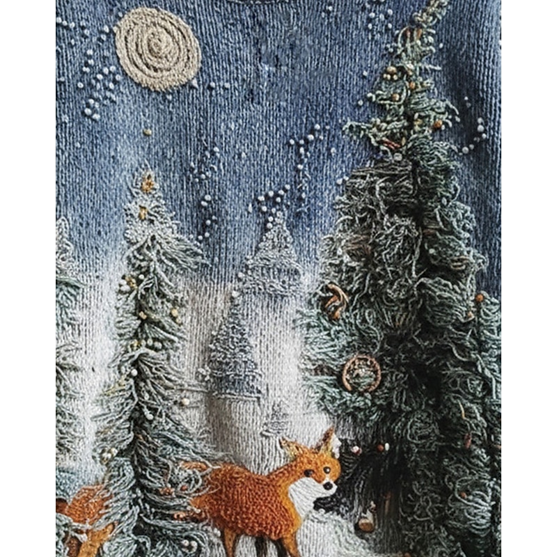 Women's Sweater Vintage Sweater Animal Pullover Daily Casual Graphic Animal Ribbed Crew Neck Knitted Print Long Sleeve Regular Tops Knit Outdoor Weekend Blue Fall Winter4