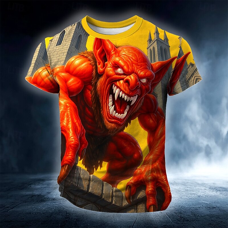 Halloween Men's Optical Illusion 3D Devil T Shirt Short Sleeve T shirt 3D Print Crew Neck Shirt Exaggerated Designer Horror Party Street Holiday Yellow Yellow 2 Summer Spring All Seasons Clothing4