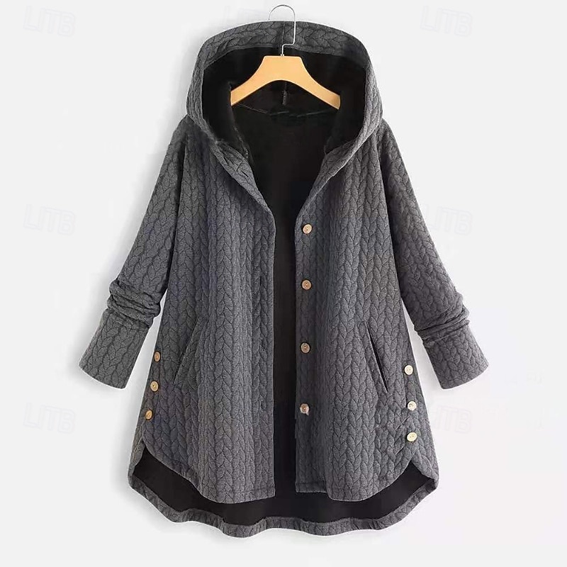 Women's Coat Parka Warm Comfortable Buttons Casual Plain Vacation Street Daily Wear Going out Long Hooded Regular Fit Long Sleeve Outerwear Navy Black Wine Fall Winter2