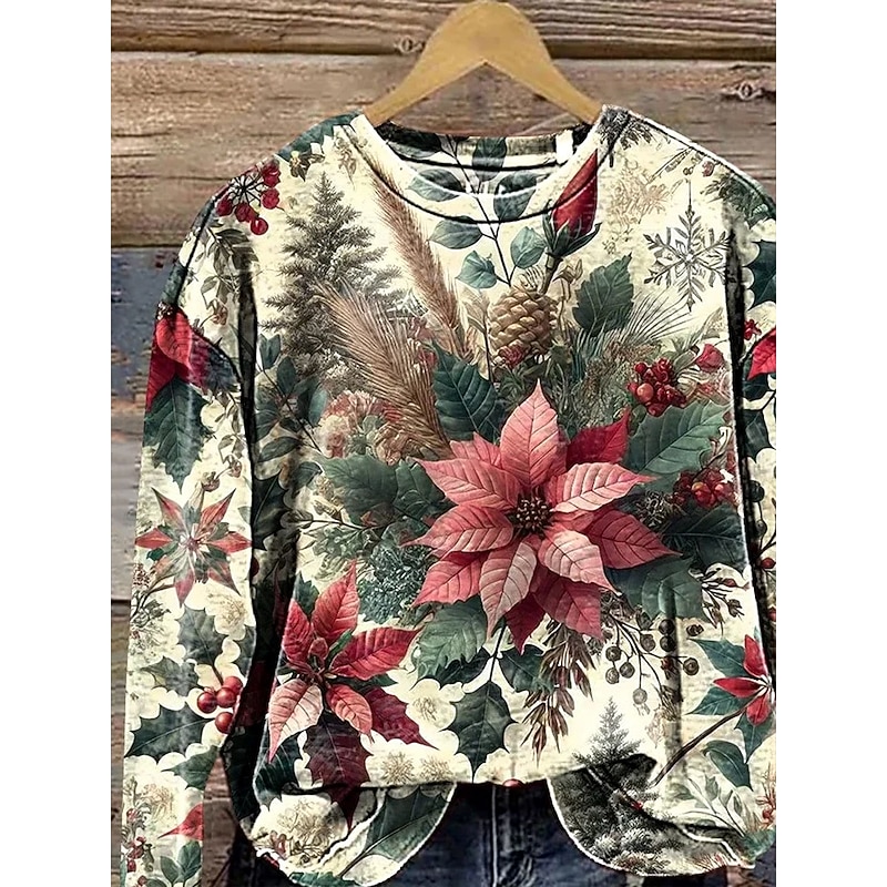 Women's Sweatshirts Floral Graphic Vintage Casual Long Sleeve Crew Neck Regular Tops Street Dailywear Casual Print Khaki Fall Winter2